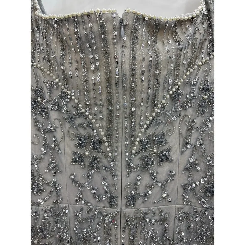 Adrianna Papell Blue Silver Long Formal Gown Dress 12 New Nwt - Picture 11 of 15